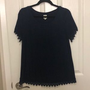 Knit detailed navy T